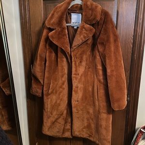 NVLT faux fur coat NWOT S brown